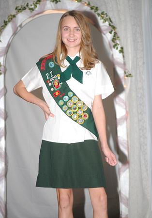 Michaela Gard in a 1970s Cadette Girl Scout uniform.